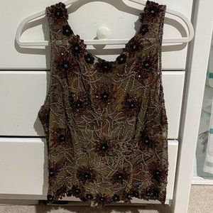 Aftershock Brown Beaded and Embroidered Sheer Top